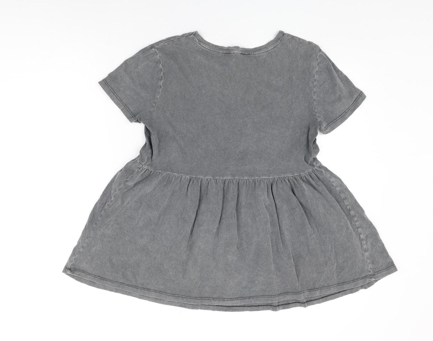 New Look Womens Grey Cotton Basic T-Shirt Size 10 Round Neck