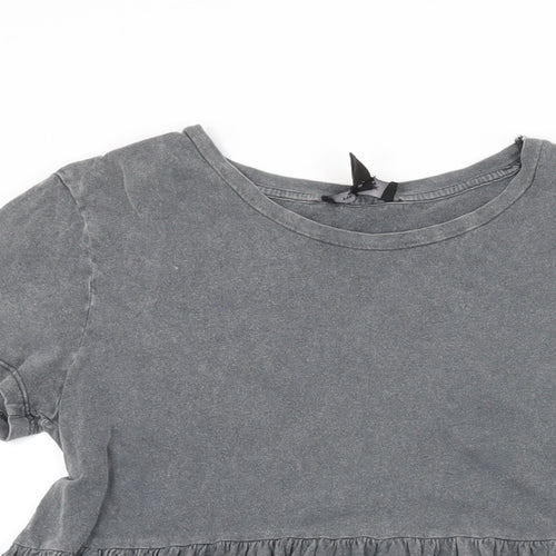 New Look Womens Grey Cotton Basic T-Shirt Size 10 Round Neck