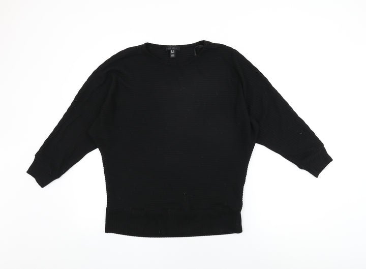 New Look Womens Black Polyester Basic T-Shirt Size M Round Neck