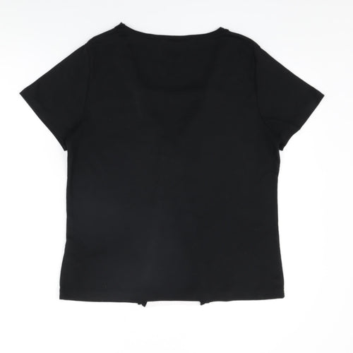 BM Collection Womens Black Floral Polyester Basic T-Shirt Size M Round Neck