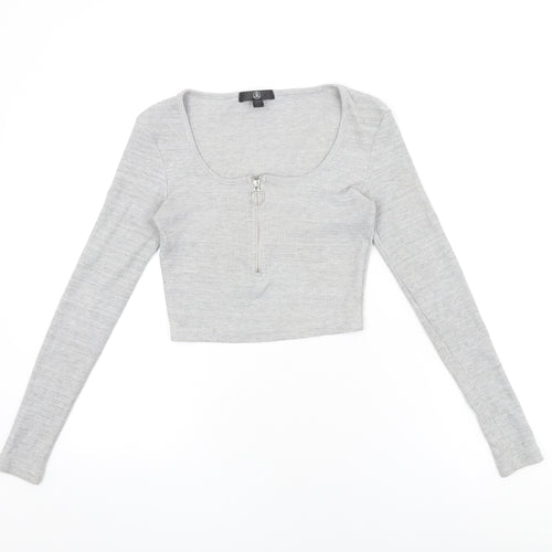 Missguided Womens Grey Polyester Cropped T-Shirt Size 8 Square Neck