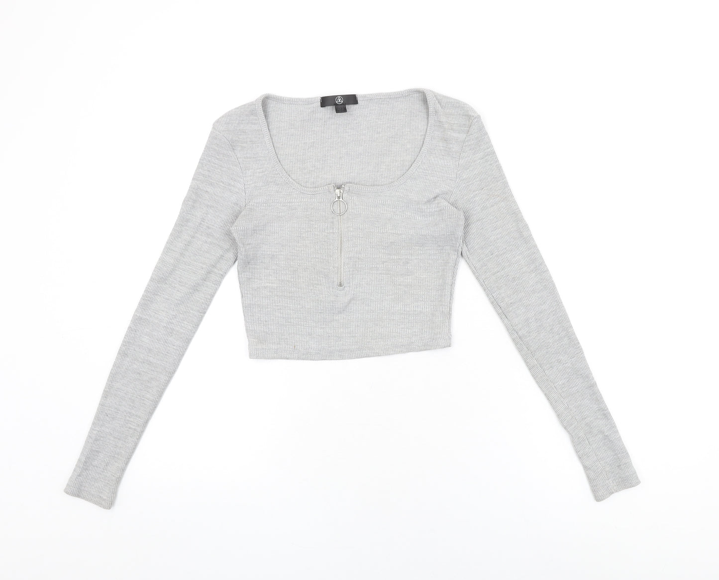 Missguided Womens Grey Polyester Cropped T-Shirt Size 8 Square Neck