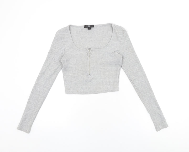 Missguided Womens Grey Polyester Cropped T-Shirt Size 8 Square Neck