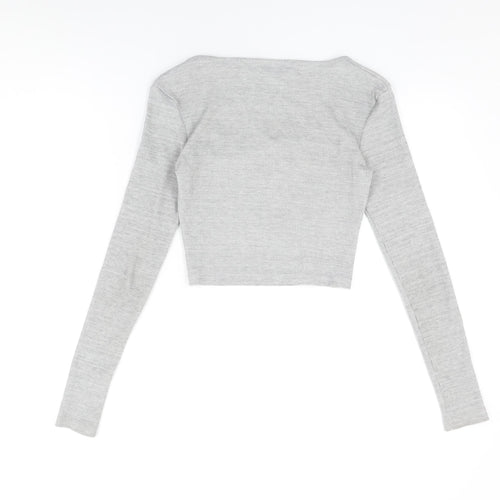 Missguided Womens Grey Polyester Cropped T-Shirt Size 8 Square Neck