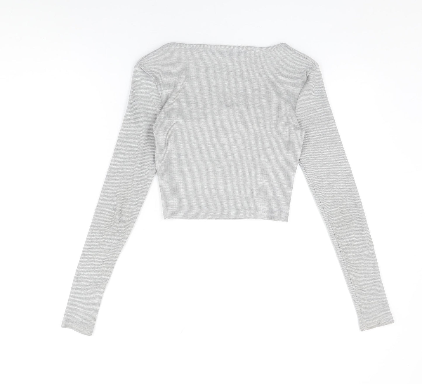 Missguided Womens Grey Polyester Cropped T-Shirt Size 8 Square Neck