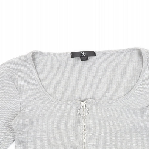 Missguided Womens Grey Polyester Cropped T-Shirt Size 8 Square Neck