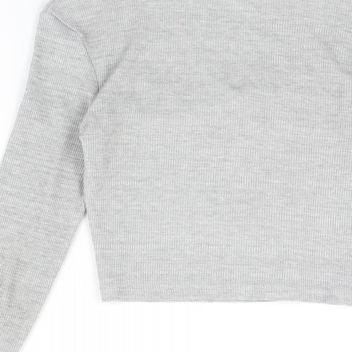 Missguided Womens Grey Polyester Cropped T-Shirt Size 8 Square Neck
