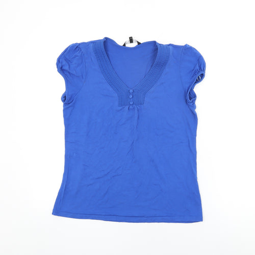 Debenhams Womens Blue Viscose Basic T-Shirt Size 14 V-Neck