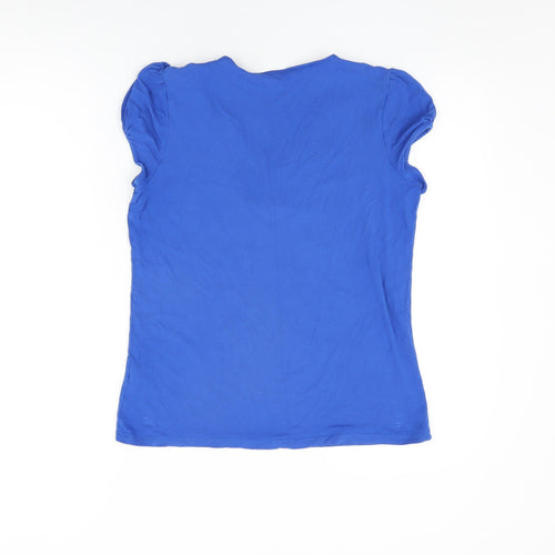 Debenhams Womens Blue Viscose Basic T-Shirt Size 14 V-Neck