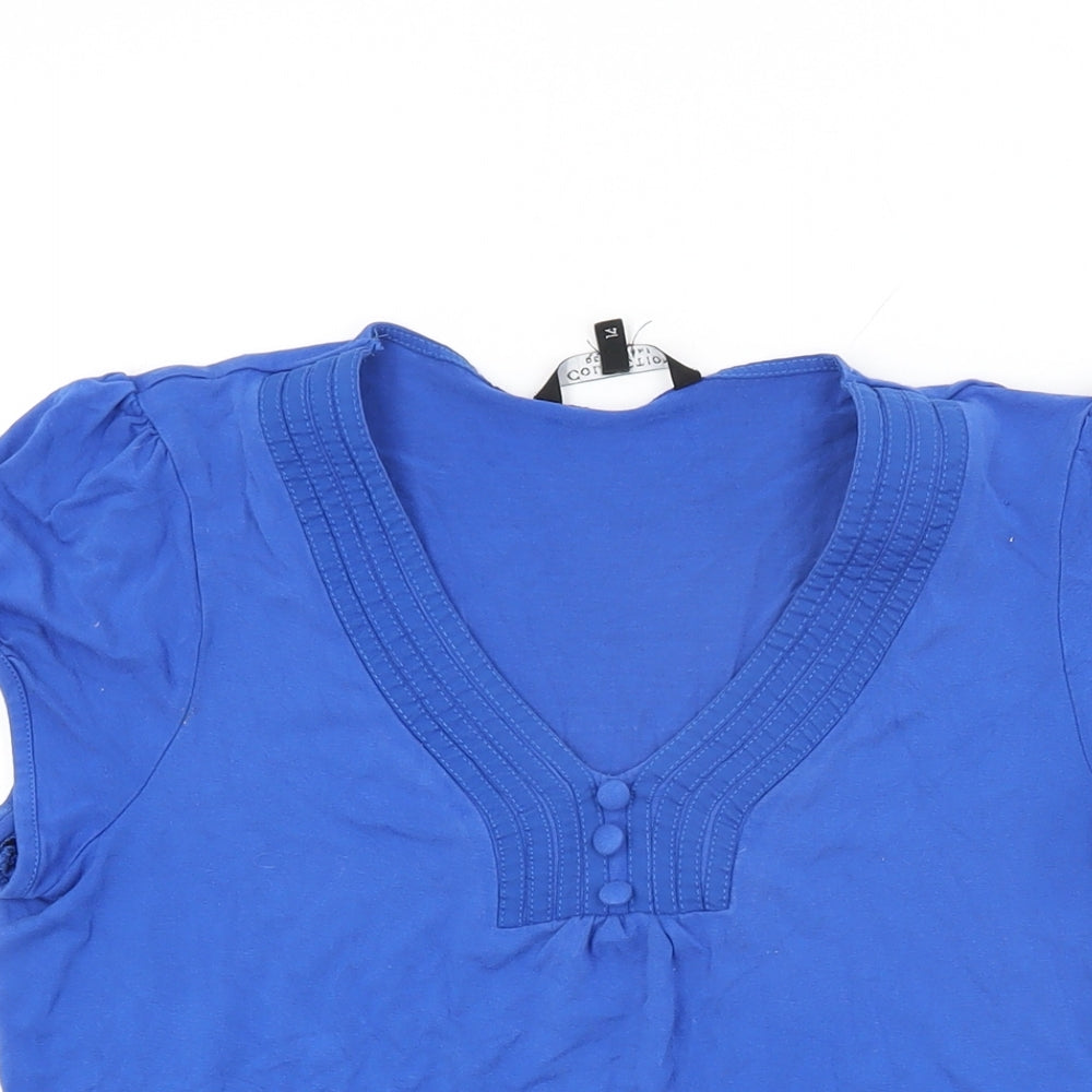 Debenhams Womens Blue Viscose Basic T-Shirt Size 14 V-Neck