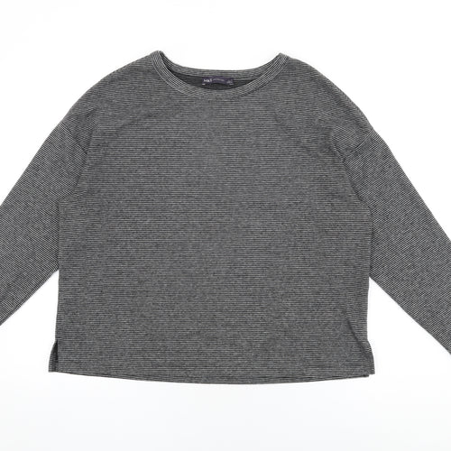 Marks and Spencer Womens Grey Striped Viscose Basic T-Shirt Size 14 Round Neck