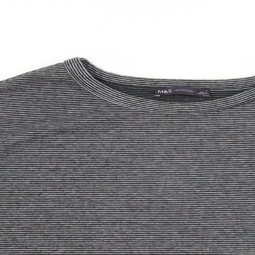 Marks and Spencer Womens Grey Striped Viscose Basic T-Shirt Size 14 Round Neck