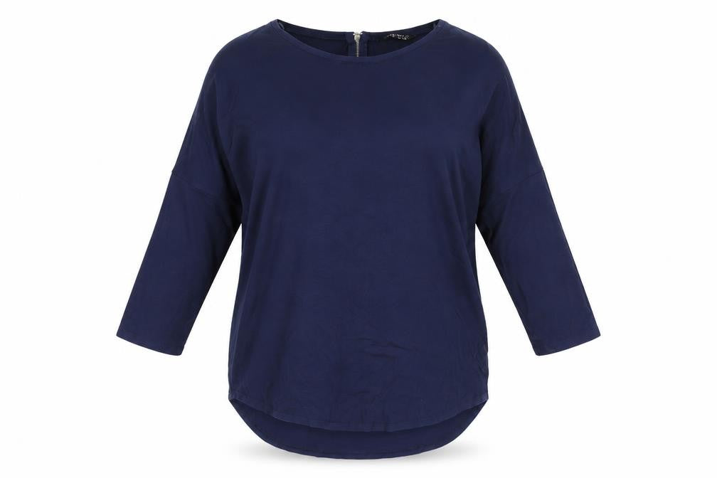Front view of Select women’s blue viscose basic t-shirt, size UK 12, round neck