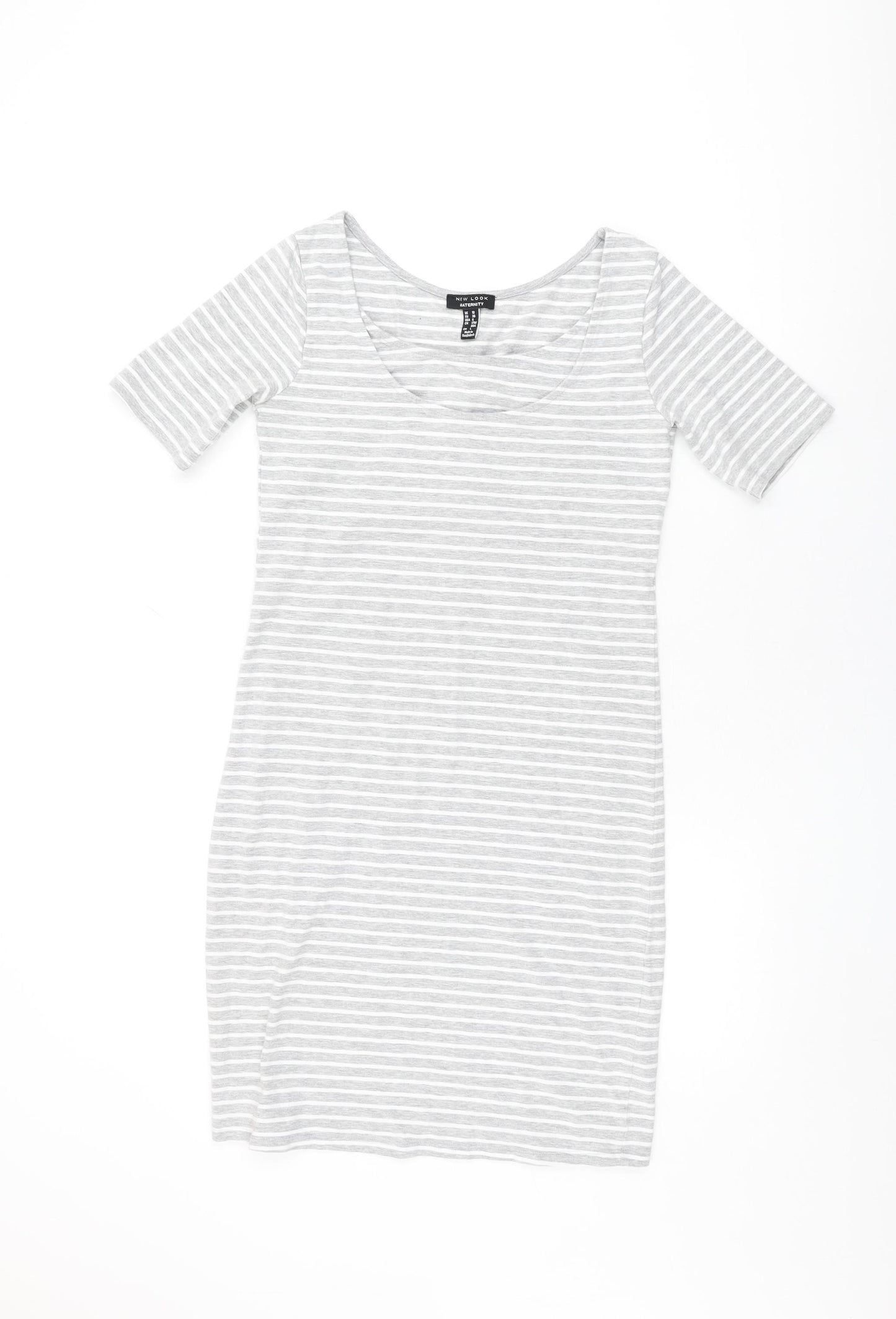 New Look Womens Grey Striped Cotton Bodycon Size 10 Round Neck Pullover
