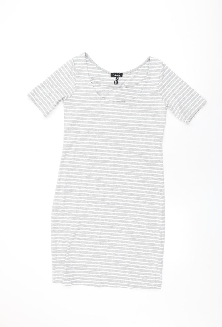 New Look Womens Grey Striped Cotton Bodycon Size 10 Round Neck Pullover