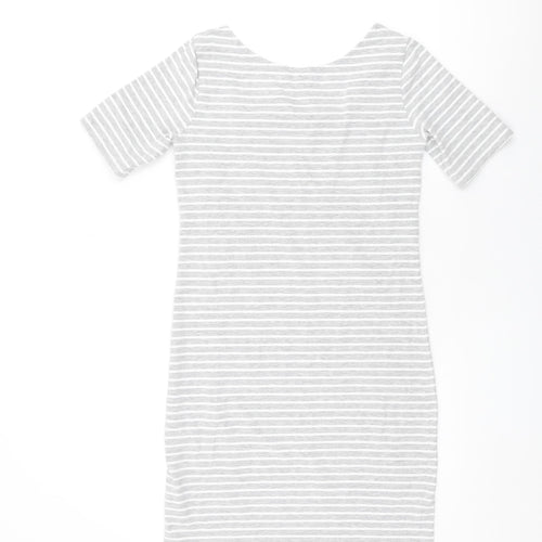 New Look Womens Grey Striped Cotton Bodycon Size 10 Round Neck Pullover