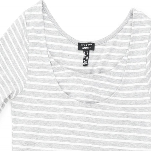 New Look Womens Grey Striped Cotton Bodycon Size 10 Round Neck Pullover