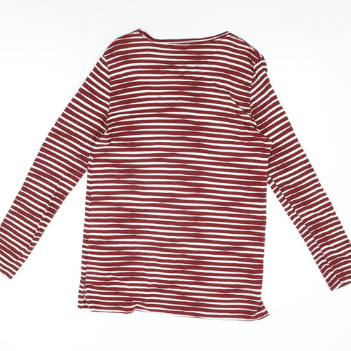 Marks and Spencer Womens Red Striped Viscose Basic T-Shirt Size 10 Round Neck