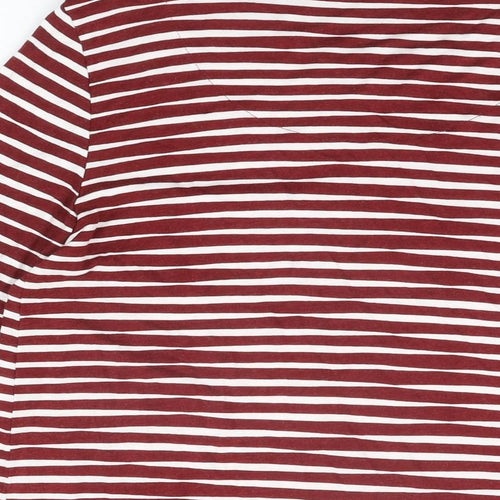 Marks and Spencer Womens Red Striped Viscose Basic T-Shirt Size 10 Round Neck