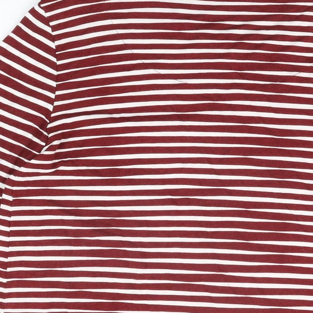 Marks and Spencer Womens Red Striped Viscose Basic T-Shirt Size 10 Round Neck
