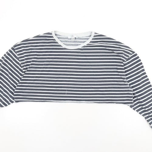 Missguided Womens Blue Striped Cotton Cropped T-Shirt Size 12 Round Neck
