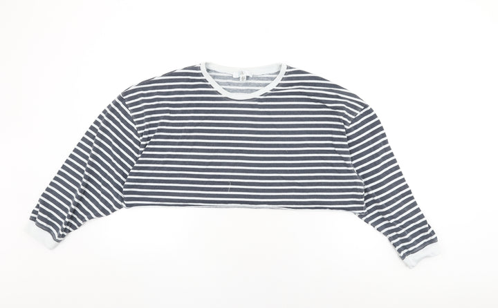 Missguided Womens Blue Striped Cotton Cropped T-Shirt Size 12 Round Neck