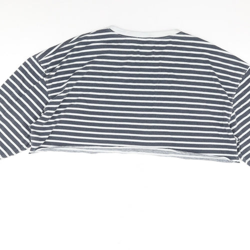 Missguided Womens Blue Striped Cotton Cropped T-Shirt Size 12 Round Neck