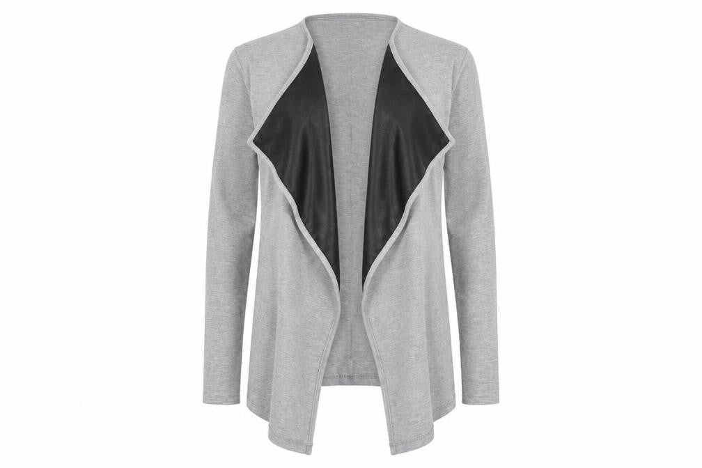 Front view of Select women’s grey v-neck viscose cardigan jumper, size UK 10, - waterfall design