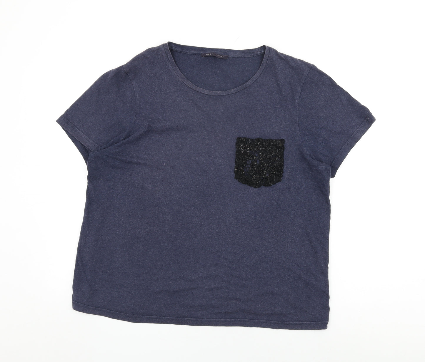 Marks and Spencer Womens Blue Cotton Basic T-Shirt Size 16 Round Neck