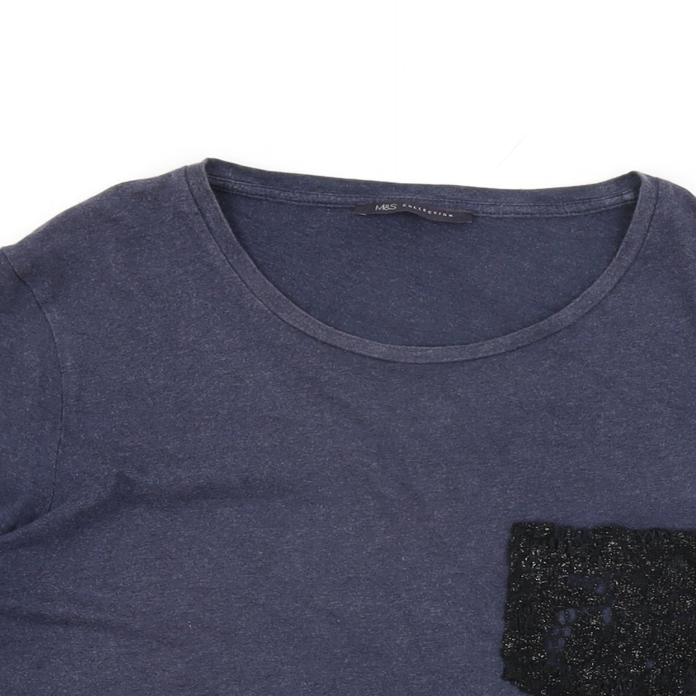 Marks and Spencer Womens Blue Cotton Basic T-Shirt Size 16 Round Neck