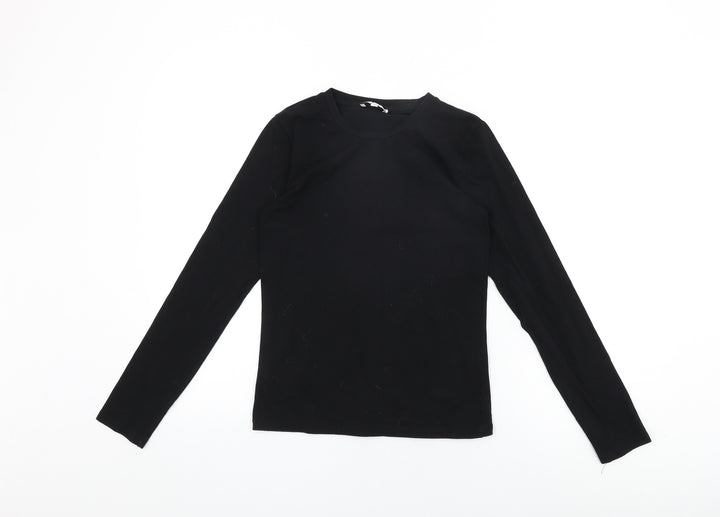 Warehouse Womens Black Cotton Basic T-Shirt Size 8 Round Neck