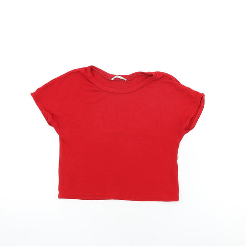 Zara Womens Red Viscose Cropped T-Shirt Size S Round Neck