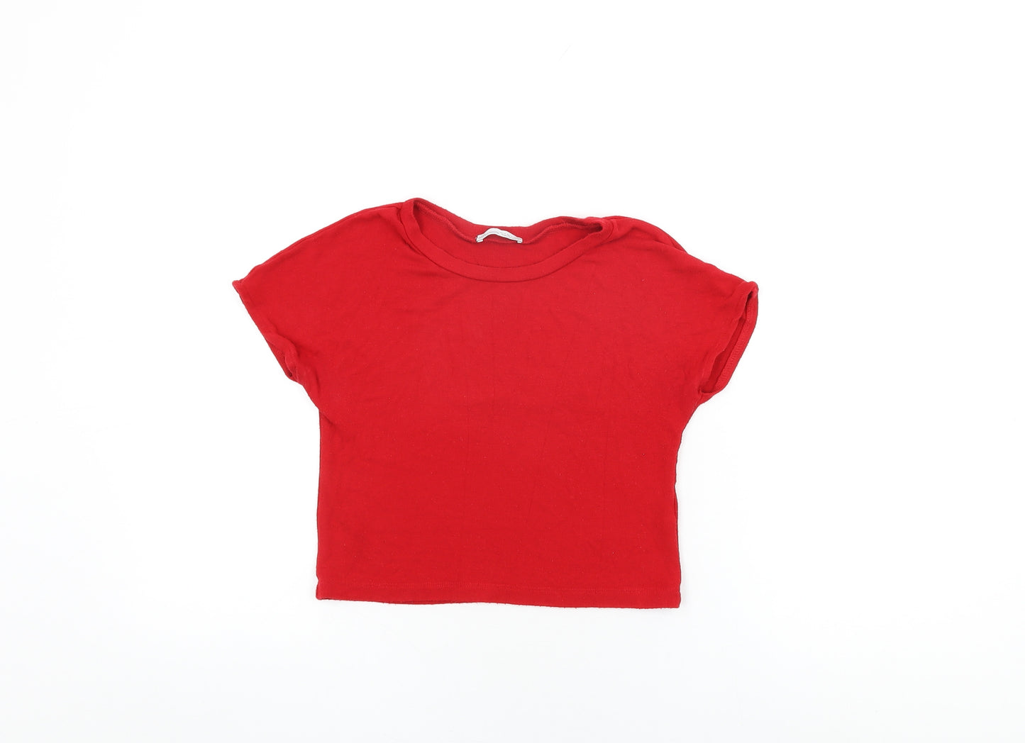 Zara Womens Red Viscose Cropped T-Shirt Size S Round Neck