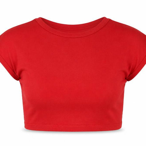 Zara Womens Red Viscose Cropped T-Shirt Size S Round Neck
