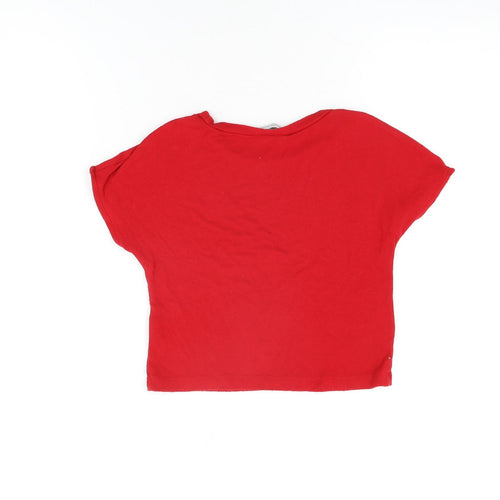 Zara Womens Red Viscose Cropped T-Shirt Size S Round Neck