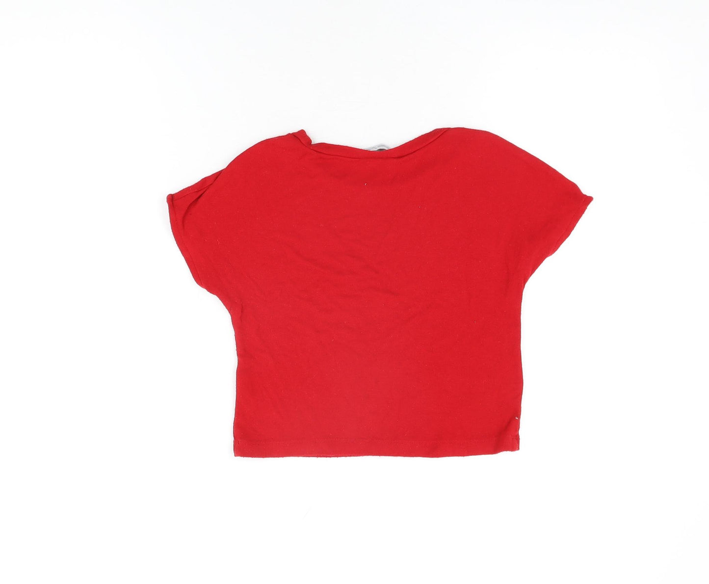 Zara Womens Red Viscose Cropped T-Shirt Size S Round Neck