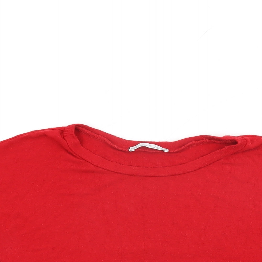 Zara Womens Red Viscose Cropped T-Shirt Size S Round Neck