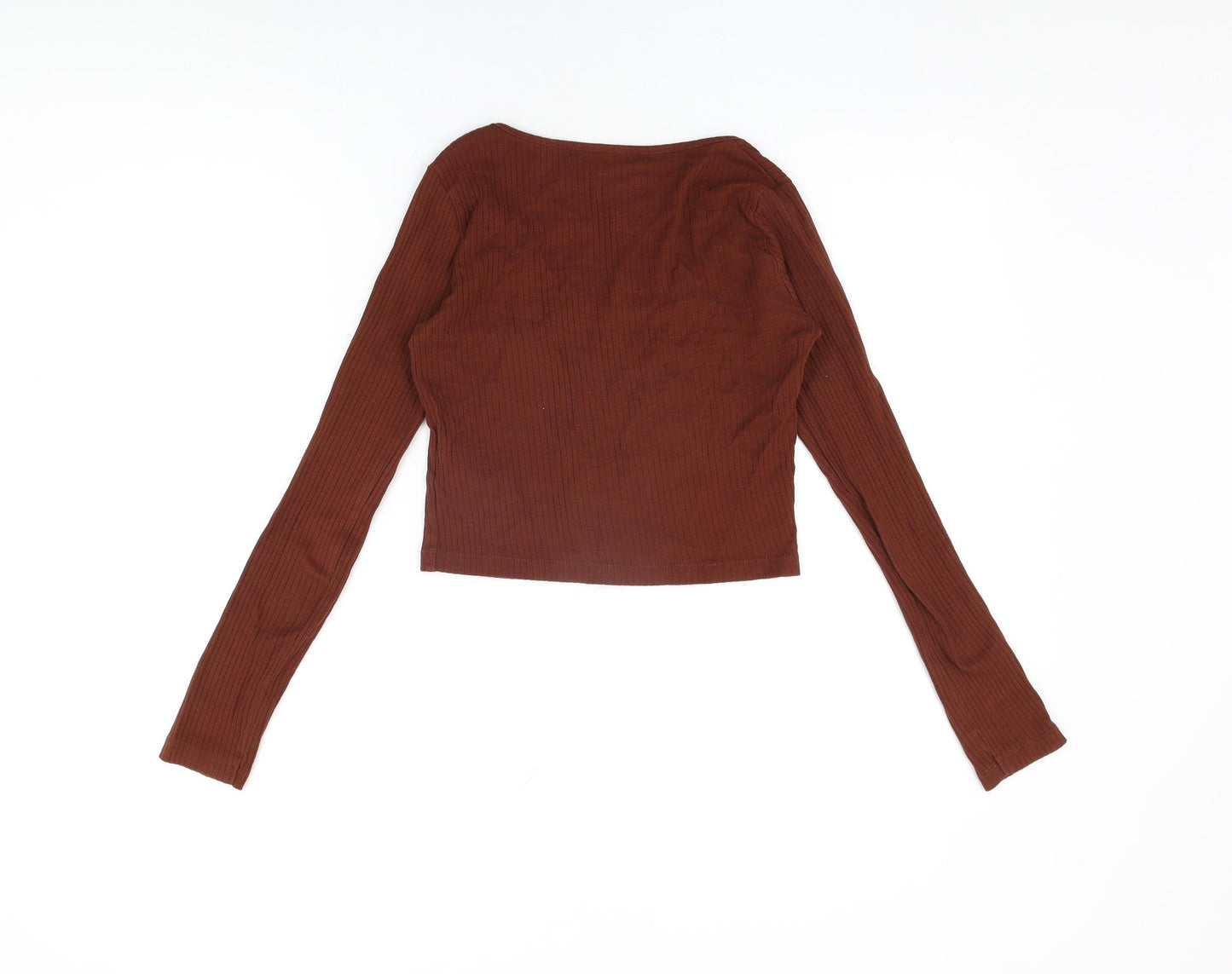 Topshop Womens Brown Cotton Cropped T-Shirt Size 8 V-Neck