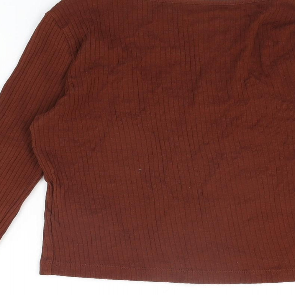 Topshop Womens Brown Cotton Cropped T-Shirt Size 8 V-Neck
