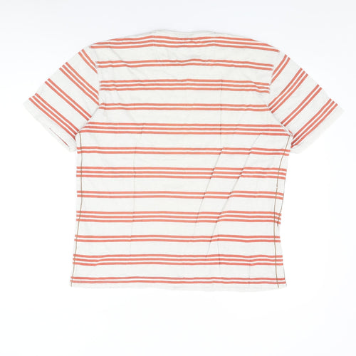 Marks and Spencer Mens White Striped Cotton T-Shirt Size M Round Neck