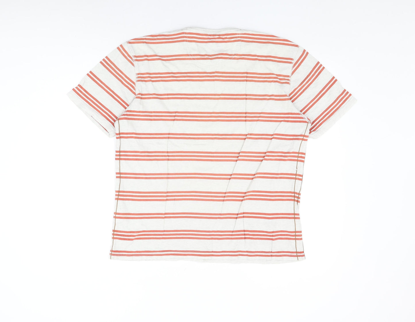 Marks and Spencer Mens White Striped Cotton T-Shirt Size M Round Neck