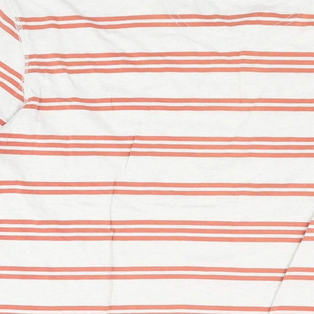Marks and Spencer Mens White Striped Cotton T-Shirt Size M Round Neck