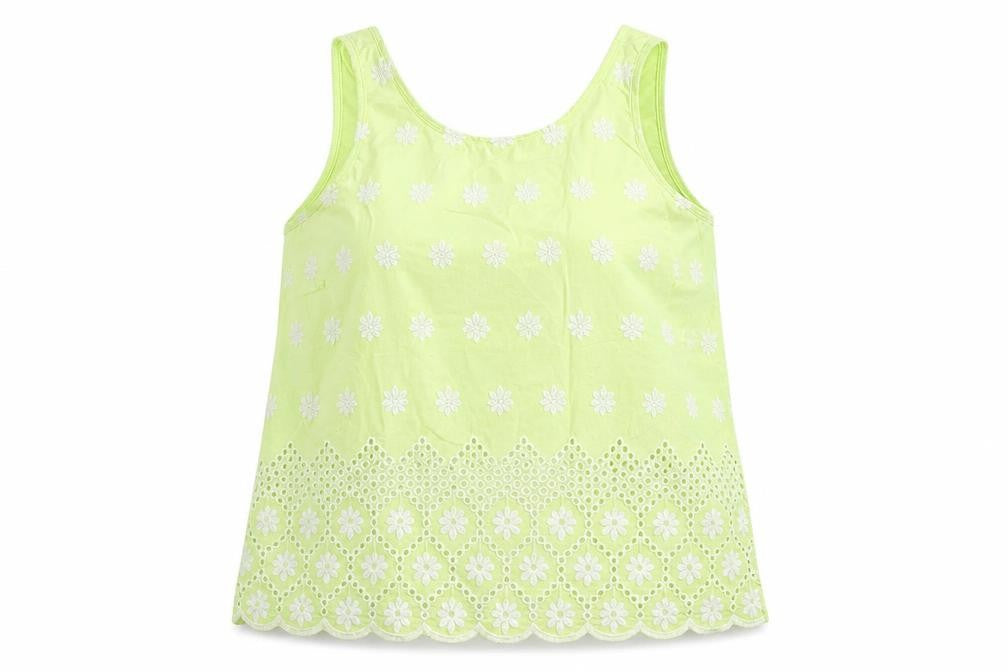 Front view of Next women’s green floral cotton basic t-shirt, size UK 14, round neck