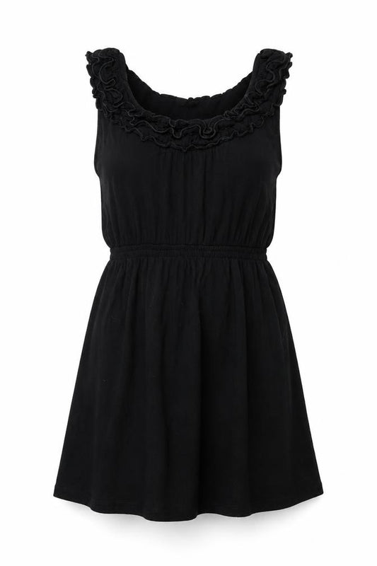 Front view of H&M women’s black viscose basic t-shirt, size M, scoop neck