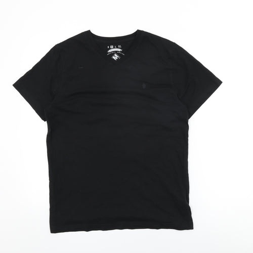 Criminal Mens Black Cotton T-Shirt Size M V-Neck