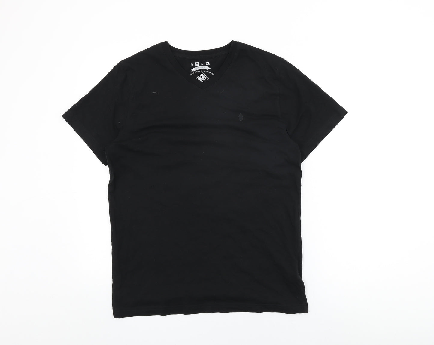 Criminal Mens Black Cotton T-Shirt Size M V-Neck