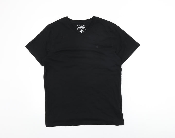 Criminal Mens Black Cotton T-Shirt Size M V-Neck