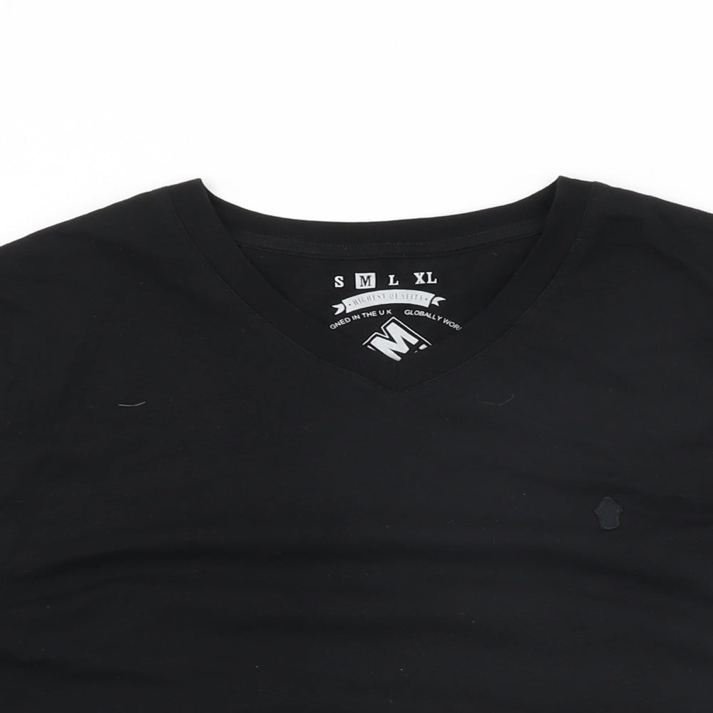 Criminal Mens Black Cotton T-Shirt Size M V-Neck