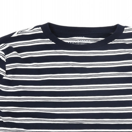 Marks and Spencer Boys Blue Striped Cotton Basic T-Shirt Size 13-14 Years Round Neck Pullover