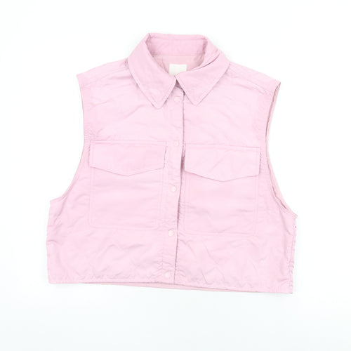 H&M Womens Pink Polyester Basic Button-Up Size S Collared
